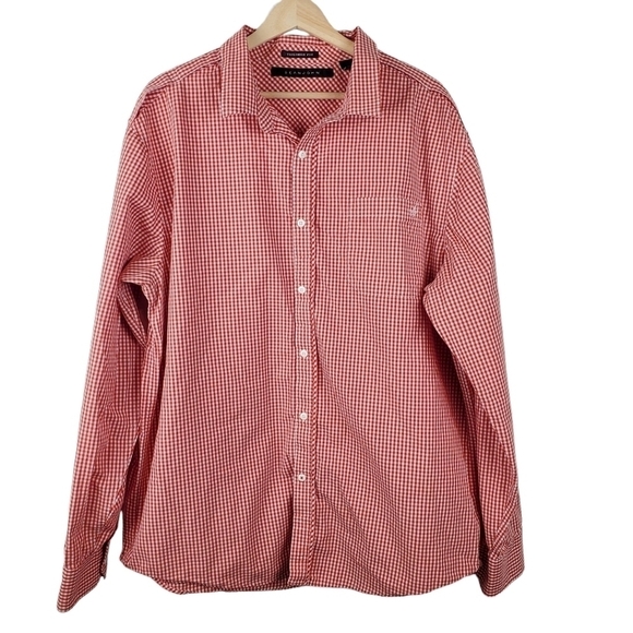 SEAN‎ John Button up Shirt 3XL Red White Gingham Tailored fit Cotton Long Sleeve - Picture 1 of 14